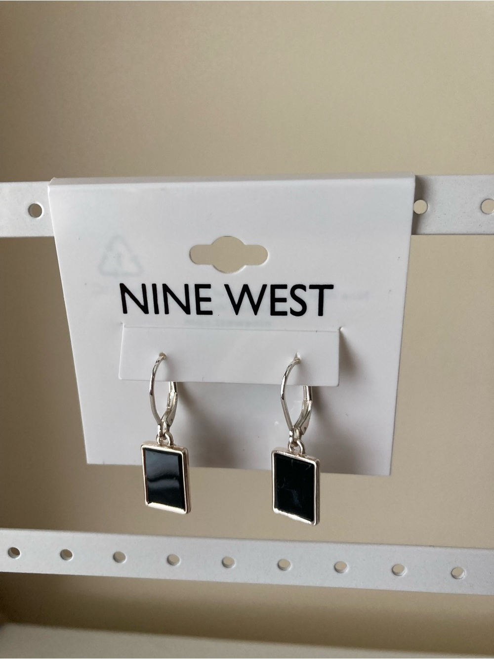 Nine West Silver-Tone Earrings with Black Rectangular Drops